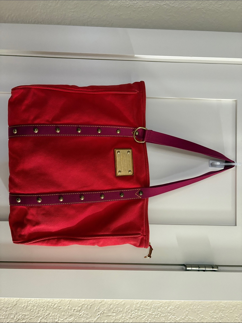 Louis Vuitton Red Antigua Cabas Tote Bag with Purple Trim & Dust Bag